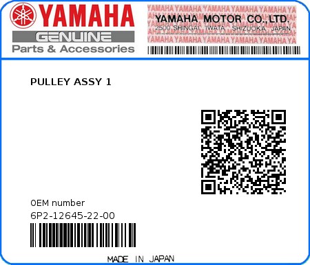 Product image: Yamaha - 6P2-12645-22-00 - PULLEY ASSY 1 