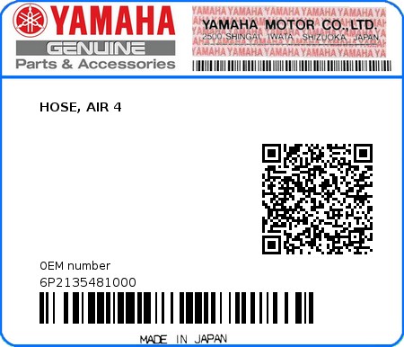 Product image: Yamaha - 6P2135481000 - HOSE, AIR 4 