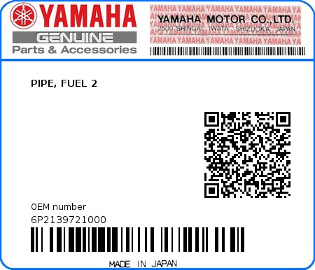 Product image: Yamaha - 6P2139721000 - PIPE, FUEL 2 