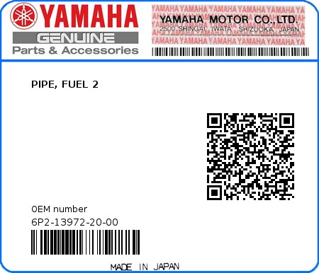 Product image: Yamaha - 6P2-13972-20-00 - PIPE, FUEL 2  0