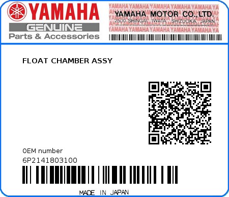 Product image: Yamaha - 6P2141803100 - FLOAT CHAMBER ASSY  0