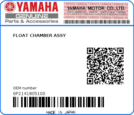 Product image: Yamaha - 6P2141805100 - FLOAT CHAMBER ASSY 