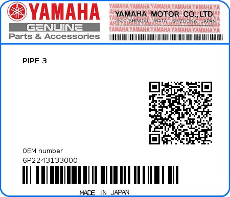 Product image: Yamaha - 6P2243133000 - PIPE 3 