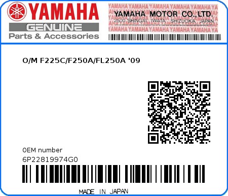 Product image: Yamaha - 6P22819974G0 - O/M F225C/F250A/FL250A '09  0