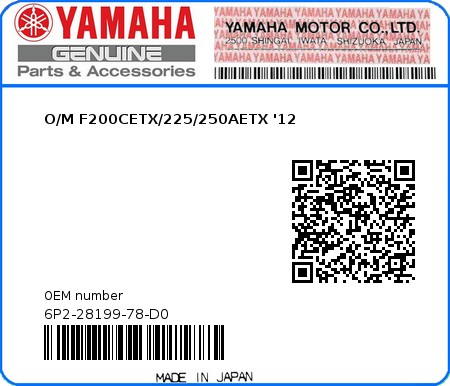 Product image: Yamaha - 6P2-28199-78-D0 - O/M F200CETX/225/250AETX '12 