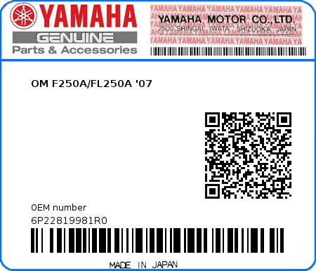 Product image: Yamaha - 6P22819981R0 - OM F250A/FL250A '07 