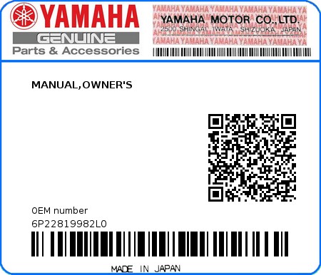 Product image: Yamaha - 6P22819982L0 - MANUAL,OWNER'S  0