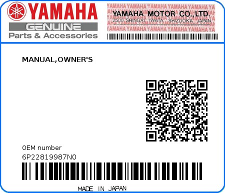 Product image: Yamaha - 6P22819987N0 - MANUAL,OWNER'S  0