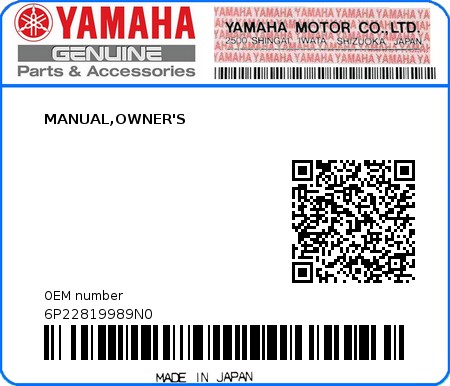 Product image: Yamaha - 6P22819989N0 - MANUAL,OWNER'S  0