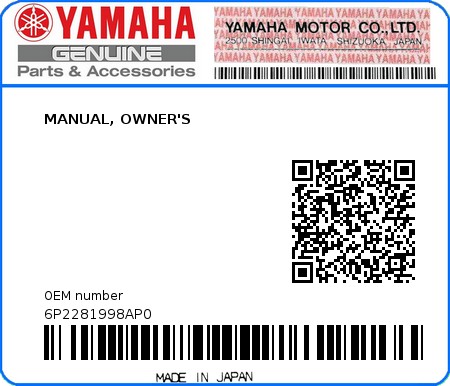 Product image: Yamaha - 6P2281998AP0 - MANUAL, OWNER'S  0