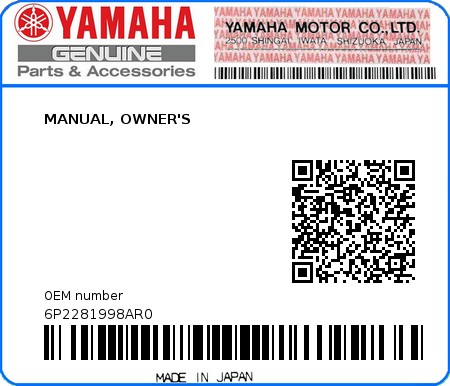 Product image: Yamaha - 6P2281998AR0 - MANUAL, OWNER'S  0