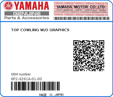 Product image: Yamaha - 6P2-4261A-01-00 - TOP COWLING W/O GRAPHICS  0