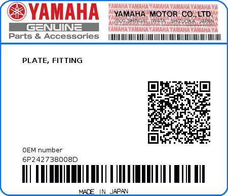 Product image: Yamaha - 6P242738008D - PLATE, FITTING 