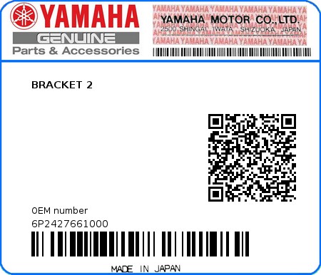 Product image: Yamaha - 6P2427661000 - BRACKET 2  0