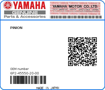 Product image: Yamaha - 6P2-45550-20-00 - PINION  0