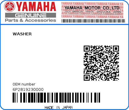 Product image: Yamaha - 6P2819230000 - WASHER 