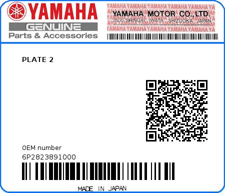 Product image: Yamaha - 6P2823891000 - PLATE 2  0