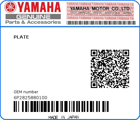 Product image: Yamaha - 6P2825880100 - PLATE  0