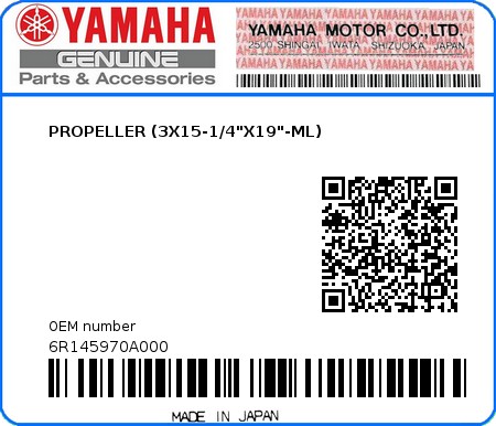 Product image: Yamaha - 6R145970A000 - PROPELLER (3X15-1/4"X19"-ML)  0