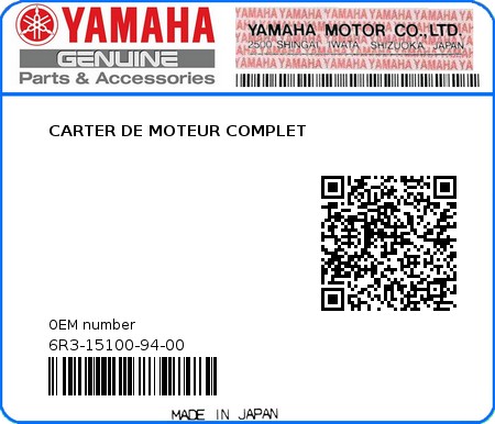 Product image: Yamaha - 6R3-15100-94-00 - CARTER DE MOTEUR COMPLET  0