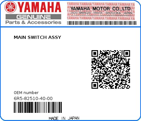 Product image: Yamaha - 6R5-82510-40-00 - MAIN SWITCH ASSY 