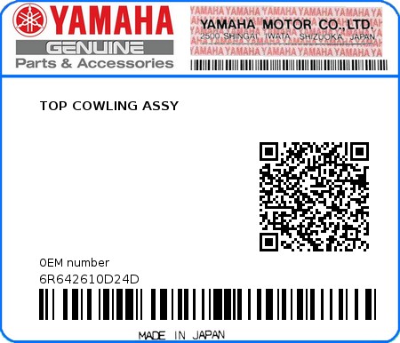 Product image: Yamaha - 6R642610D24D - TOP COWLING ASSY 