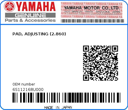 Product image: Yamaha - 6S112168U000 - PAD, ADJUSTING (2.860)  0