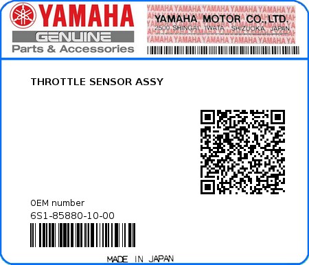 Product image: Yamaha - 6S1-85880-10-00 - THROTTLE SENSOR ASSY 