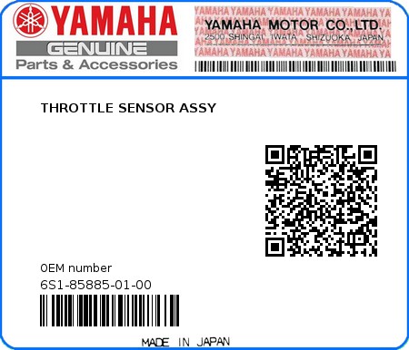 Product image: Yamaha - 6S1-85885-01-00 - THROTTLE SENSOR ASSY  0