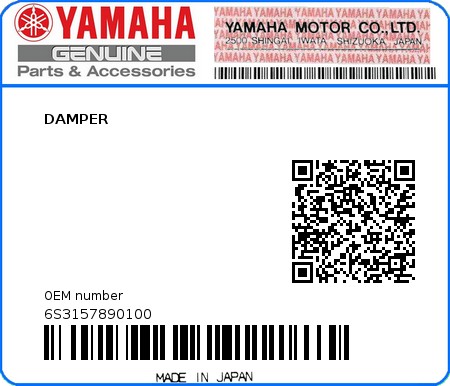 Product image: Yamaha - 6S3157890100 - DAMPER 