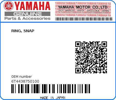 Product image: Yamaha - 6T4438750100 - RING, SNAP  0