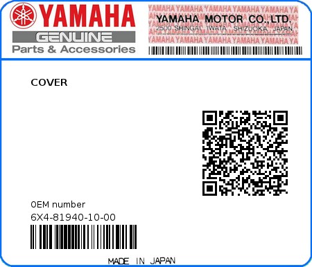 Product image: Yamaha - 6X4-81940-10-00 - COVER 