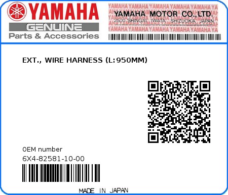 Product image: Yamaha - 6X4-82581-10-00 - EXT., WIRE HARNESS (L:950MM) 