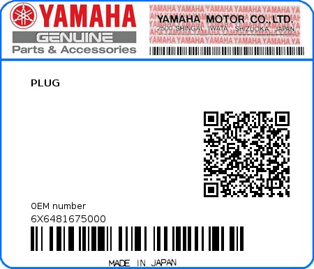 Product image: Yamaha - 6X6481675000 - PLUG 