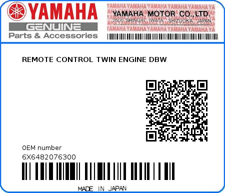 Product image: Yamaha - 6X6482076300 - REMOTE CONTROL TWIN ENGINE DBW  0