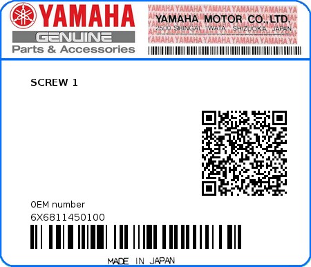 Product image: Yamaha - 6X6811450100 - SCREW 1 