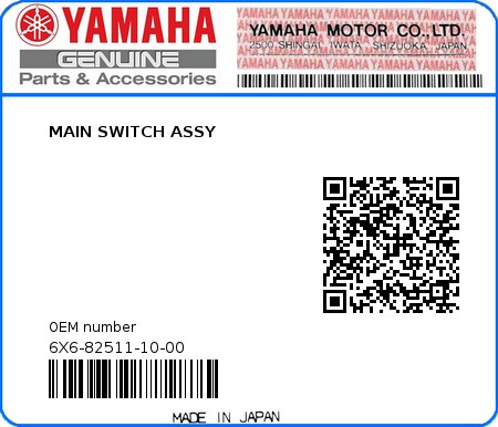 Product image: Yamaha - 6X6-82511-10-00 - MAIN SWITCH ASSY  0