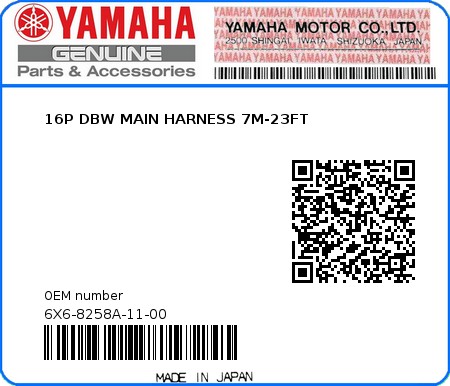 Product image: Yamaha - 6X6-8258A-11-00 - 16P DBW MAIN HARNESS 7M-23FT  0