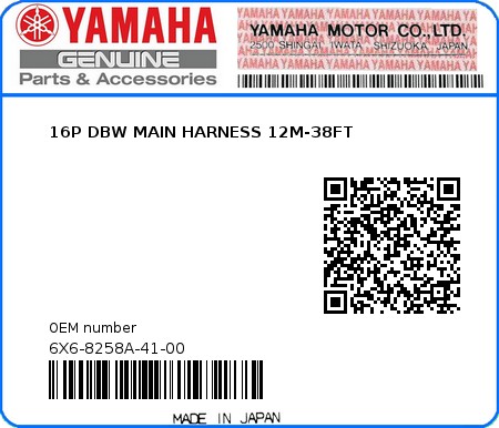 Product image: Yamaha - 6X6-8258A-41-00 - 16P DBW MAIN HARNESS 12M-38FT 