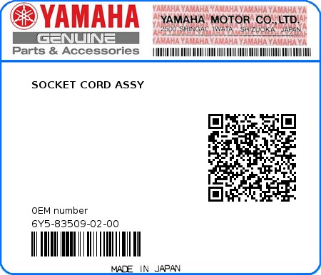 Product image: Yamaha - 6Y5-83509-02-00 - SOCKET CORD ASSY 