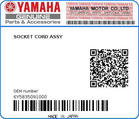 Product image: Yamaha - 6Y5835091000 - SOCKET CORD ASSY 