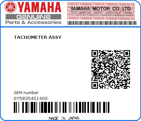 Product image: Yamaha - 6Y5835401400 - TACHOMETER ASSY 