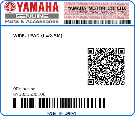 Product image: Yamaha - 6Y5835530100 - WIRE, LEAD (L=2.5M)  0