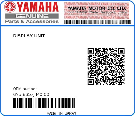 Product image: Yamaha - 6Y5-8357J-M0-00 - DISPLAY UNIT 