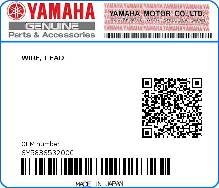 Product image: Yamaha - 6Y5836532000 - WIRE, LEAD  0