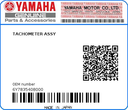 Product image: Yamaha - 6Y7835408000 - TACHOMETER ASSY 