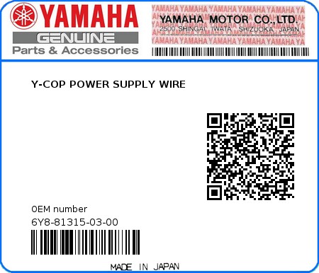 Product image: Yamaha - 6Y8-81315-03-00 - Y-COP POWER SUPPLY WIRE 