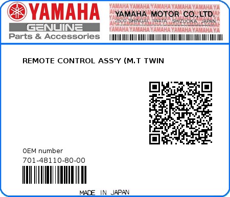 Product image: Yamaha - 701-48110-80-00 - REMOTE CONTROL ASS'Y (M.T TWIN  0