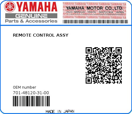 Product image: Yamaha - 701-48120-31-00 - REMOTE CONTROL ASSY  0