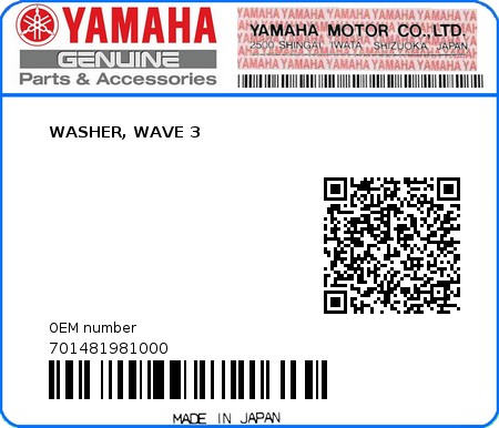 Product image: Yamaha - 701481981000 - WASHER, WAVE 3 